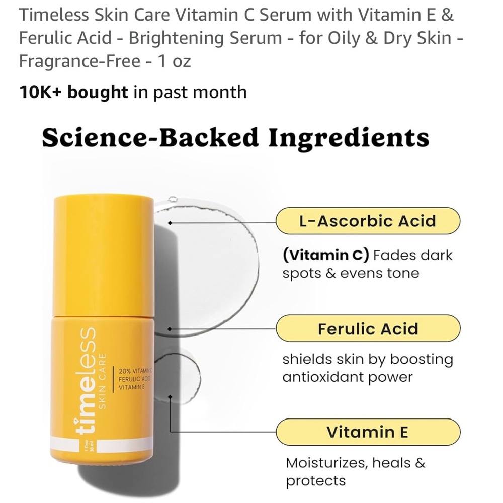Timeless Skin Care Vit C Serum with Vit E & Ferulic Acid - Brightening Serum NEW - Picture 5 of 5